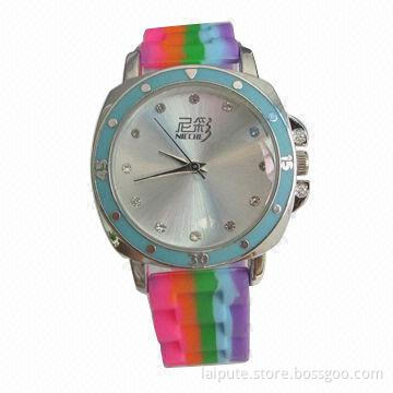 Top New Mix Color Kid's/Teen's Square Jelly Silicon Watch, Color Contrast